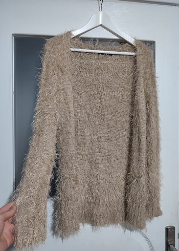 Bej Tüylü Midi Kadın Hırka - Görsel 2