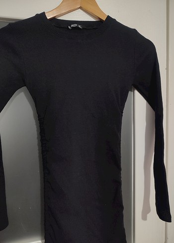 Drapeli Siyah Uzun Kollu Fit Triko Elbise - Görsel 2