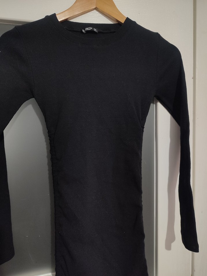 Drapeli Siyah Uzun Kollu Fit Triko Elbise - Görsel 2