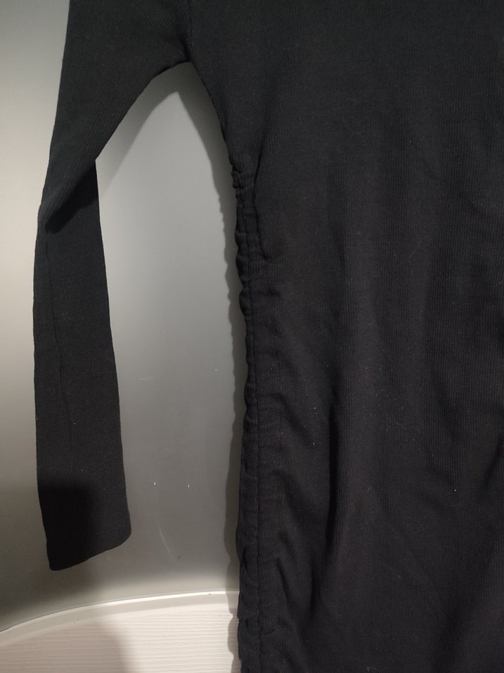 Drapeli Siyah Uzun Kollu Fit Triko Elbise - Görsel 4