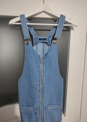 Fermuarlı Mavi Denim Mini Tulum - Görsel 4