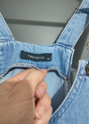 Fermuarlı Mavi Denim Mini Tulum - Görsel 3