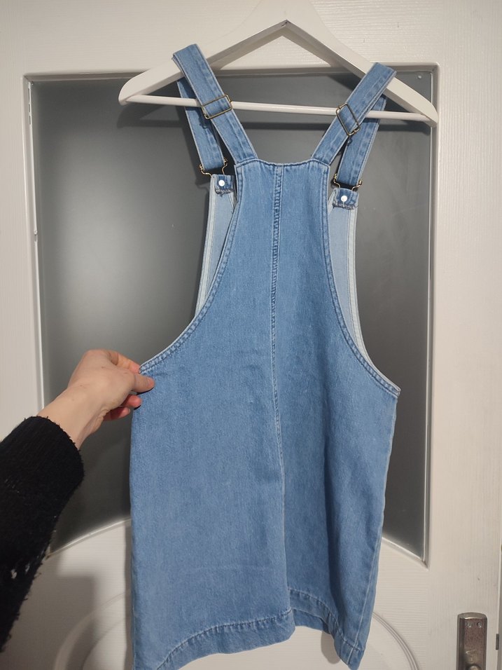 Fermuarlı Mavi Denim Mini Tulum - Görsel 5