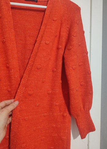 Kırmızı Örgü Kadın Midi Hırka - Görsel 3