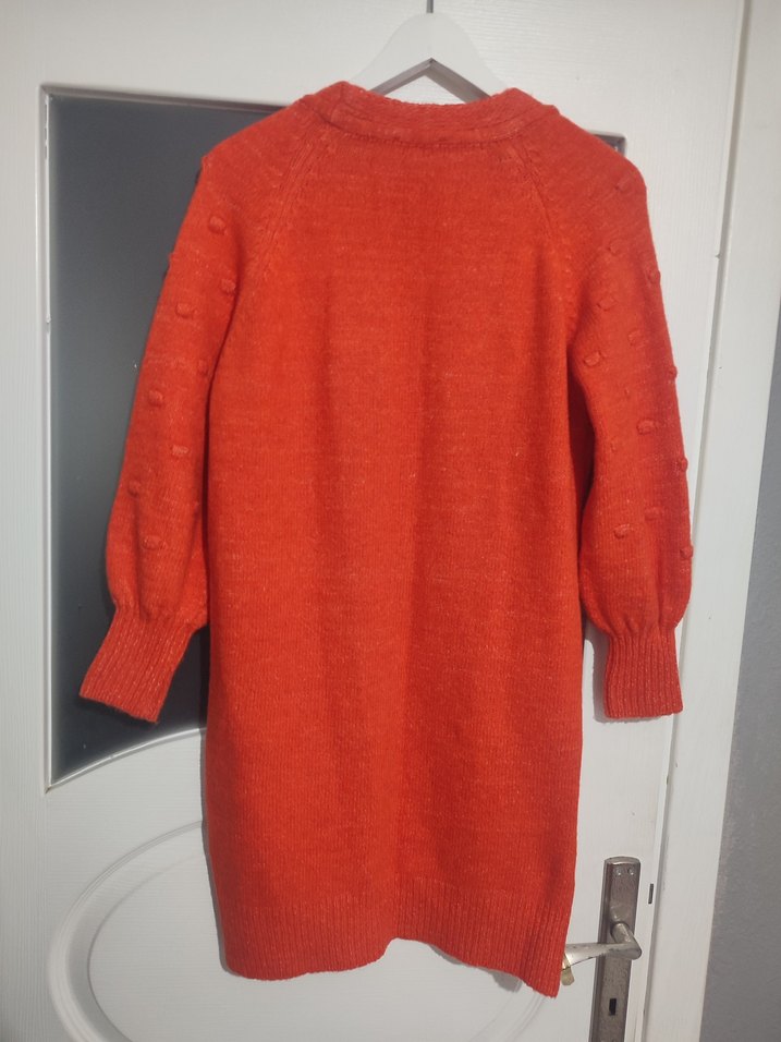 Kırmızı Örgü Kadın Midi Hırka - Görsel 4