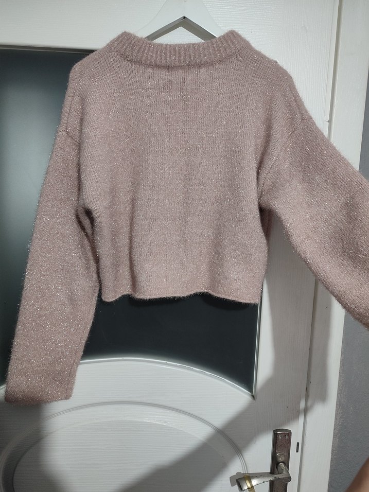 Bej Örgü Simli Kadın Kazak - Görsel 3