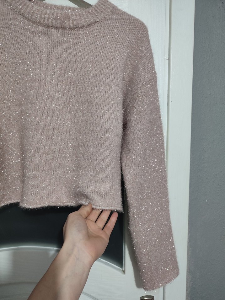 Bej Örgü Simli Kadın Kazak - Görsel 2