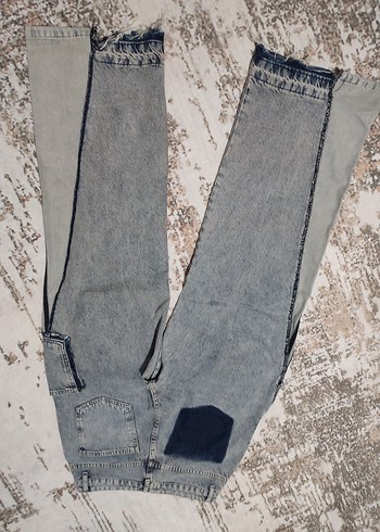 Gri Batik Desenli Bol Kesim Kadın Kot Pantolon - Görsel 4