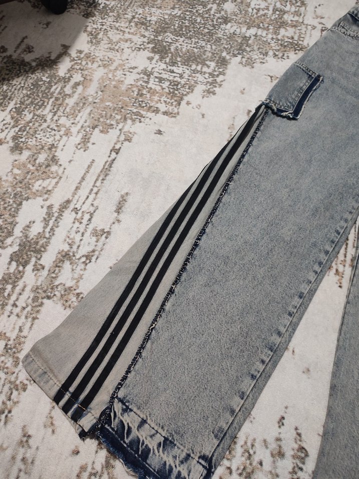 Gri Batik Desenli Bol Kesim Kadın Kot Pantolon - Görsel 2