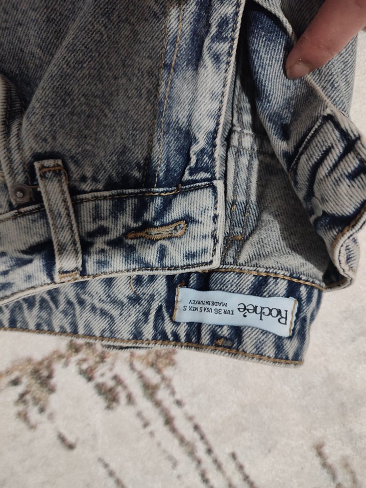 Gri Batik Desenli Bol Kesim Kadın Kot Pantolon - Görsel 5