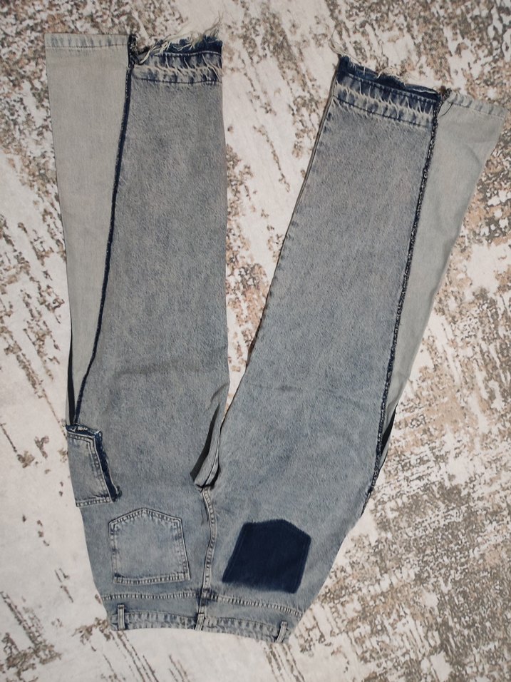 Gri Batik Desenli Bol Kesim Kadın Kot Pantolon - Görsel 4