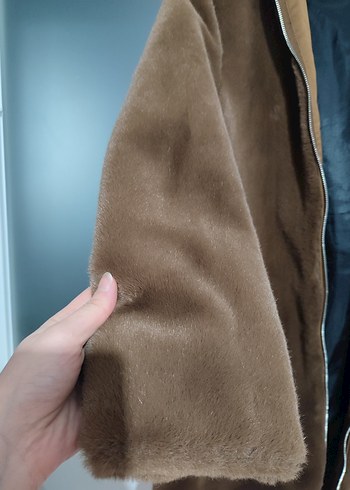 Kahverengi Uzun Kollu Kadın Suni Kürk Mont - Görsel 6