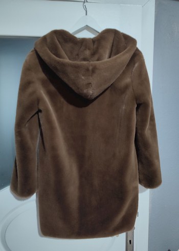 Kahverengi Uzun Kollu Kadın Suni Kürk Mont - Görsel 2