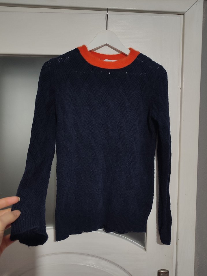 Uzun Kollu Mavi Triko Kadın Kazak - Görsel 2