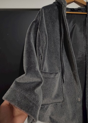 Gri Düğmeli Kadın Midi Mont - Görsel 2