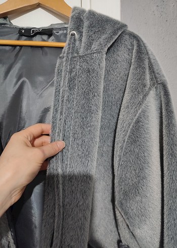 Gri Düğmeli Kadın Midi Mont - Görsel 3