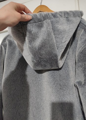 Gri Düğmeli Kadın Midi Mont - Görsel 6