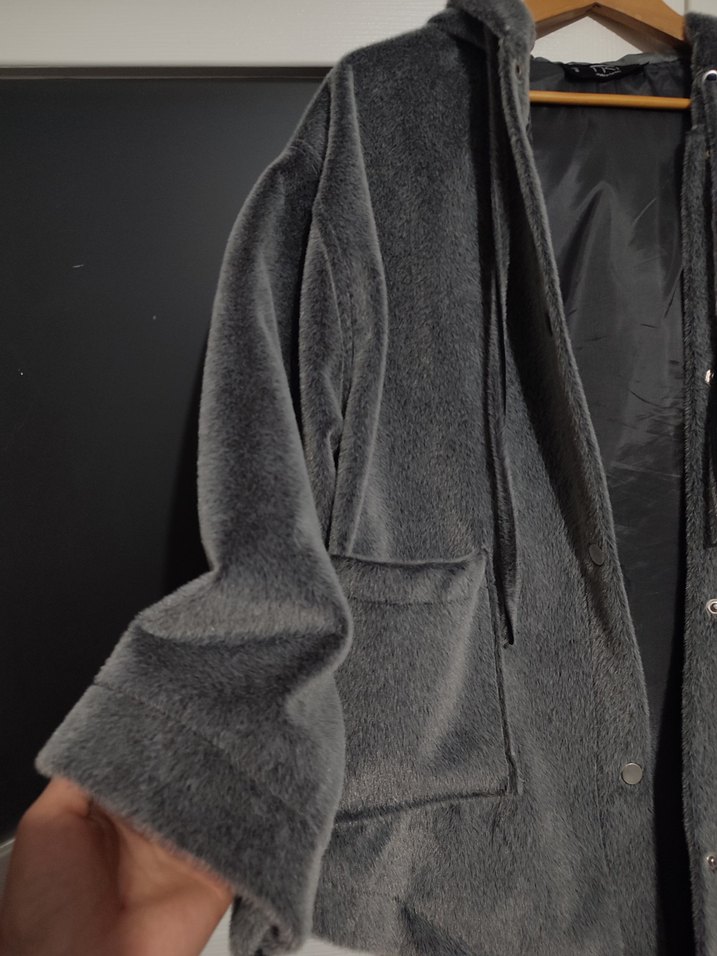 Gri Düğmeli Kadın Midi Mont - Görsel 2