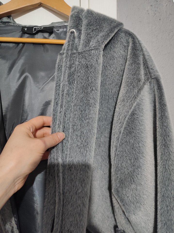 Gri Düğmeli Kadın Midi Mont - Görsel 3