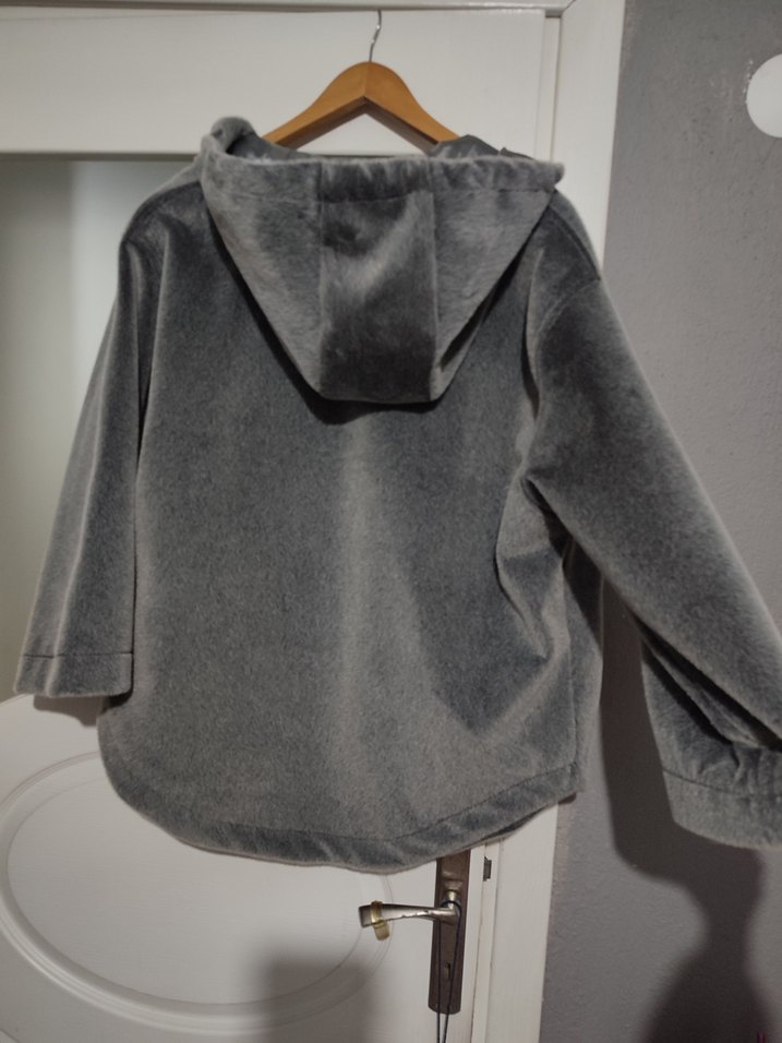 Gri Düğmeli Kadın Midi Mont - Görsel 5