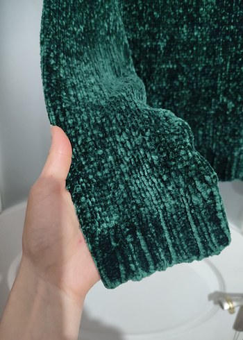 Kadın Yeşil Triko Uzun Kollu Kazak (şönil kumaş) - Görsel 4