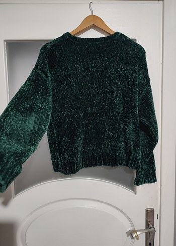 Kadın Yeşil Triko Uzun Kollu Kazak (şönil kumaş) - Görsel 3