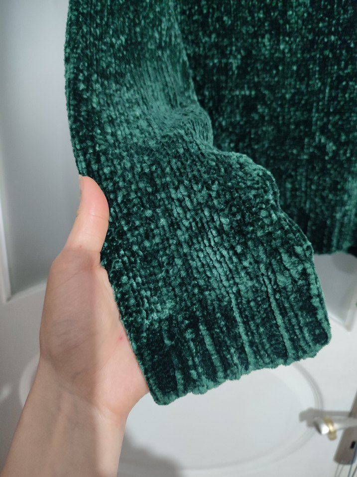 Kadın Yeşil Triko Uzun Kollu Kazak (şönil kumaş) - Görsel 4