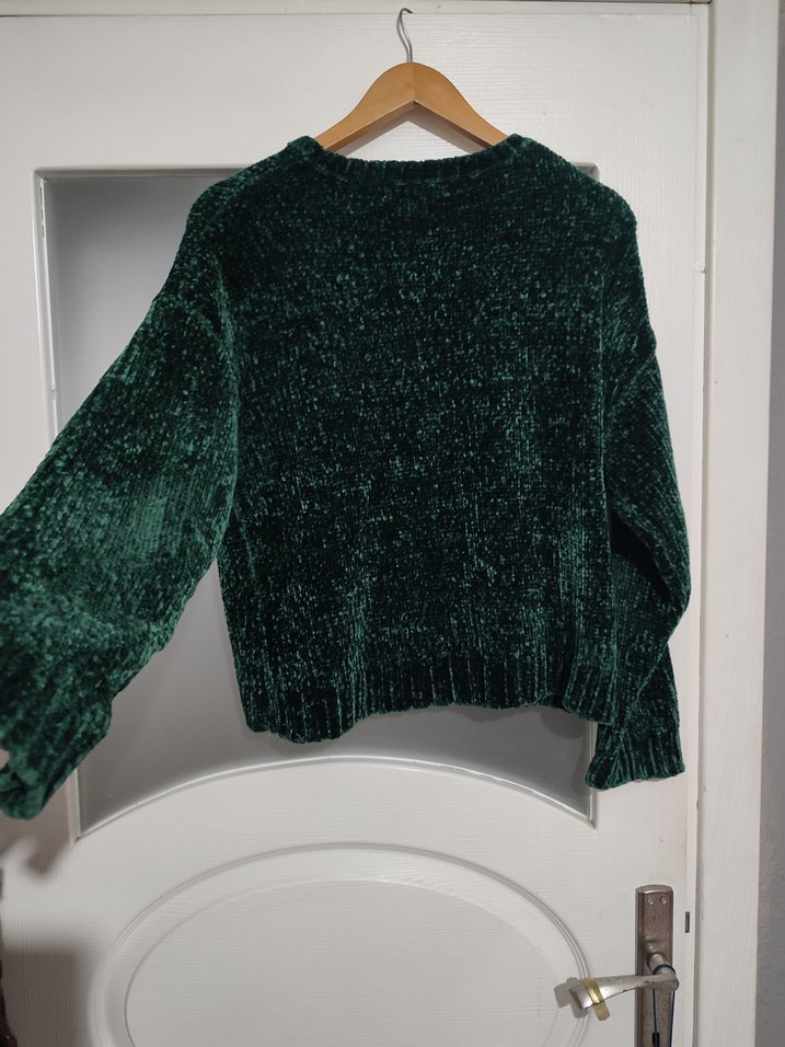 Kadın Yeşil Triko Uzun Kollu Kazak (şönil kumaş) - Görsel 3