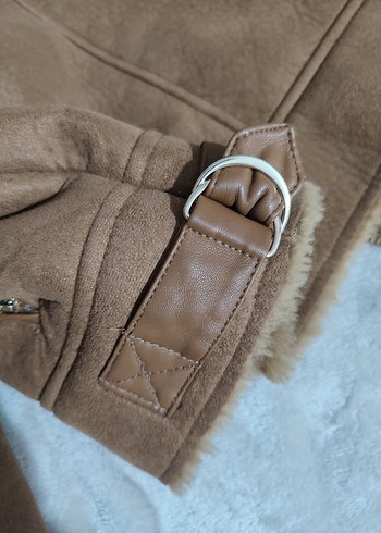 Kürklü Bej Süet Kısa Kadın Ceket - Görsel 7