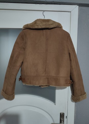 Kürklü Bej Süet Kısa Kadın Ceket - Görsel 6