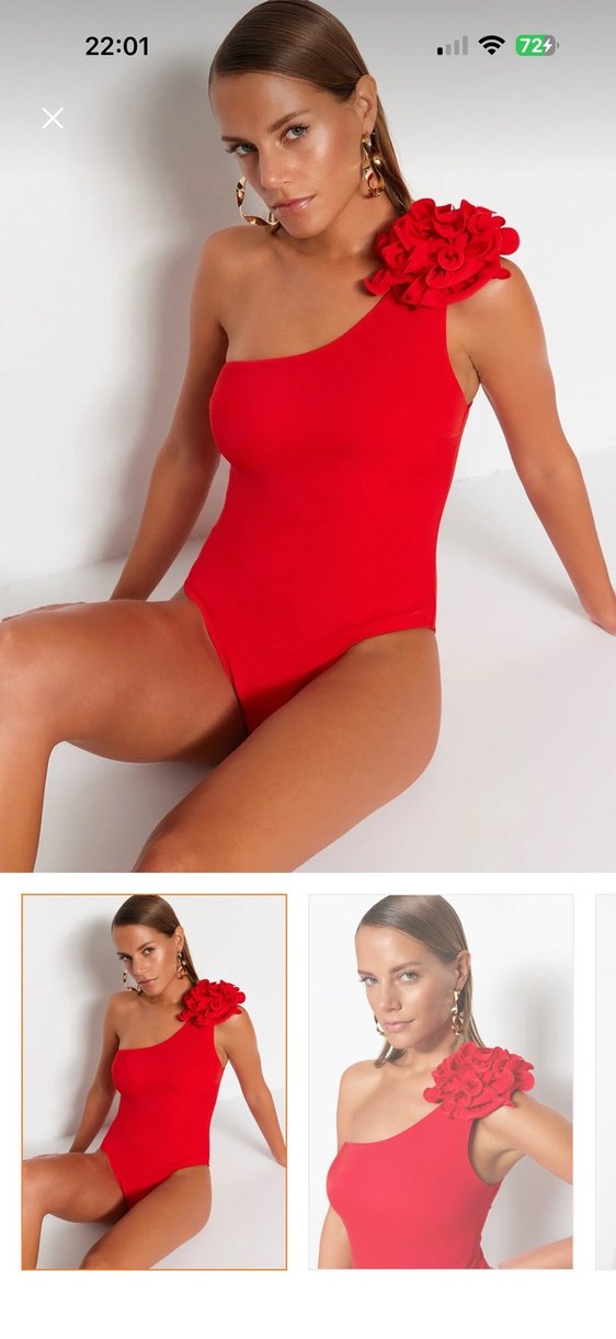 Kadın Kırmızı Tek Omuz Mayo - Görsel 2