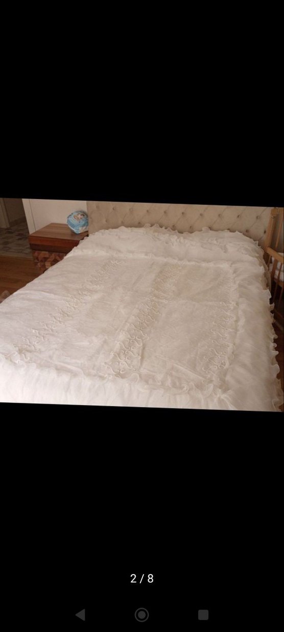 İşlemeli Beyaz Yatak Örtüsü - Görsel 2