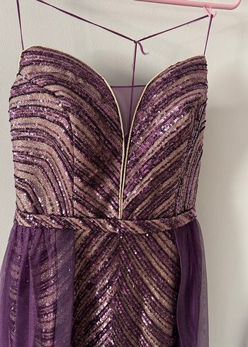 Mor Straplez Uzun Abiye Elbise - Görsel 2