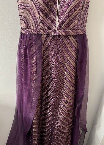 Mor Straplez Uzun Abiye Elbise - Görsel 3