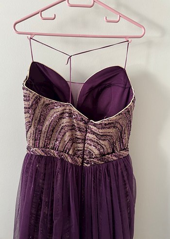 Mor Straplez Uzun Abiye Elbise - Görsel 4