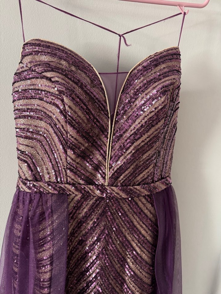 Mor Straplez Uzun Abiye Elbise - Görsel 2