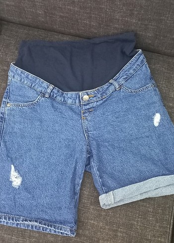 Düğmeli Hamile Kot Şort, Rahat Kesim - Görsel 4