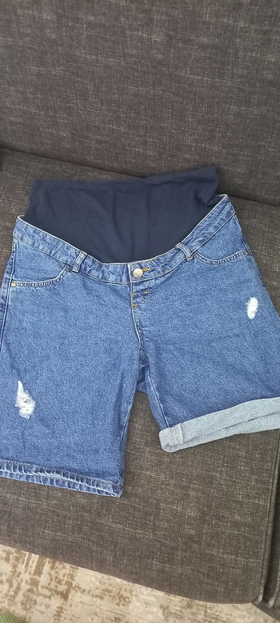 Düğmeli Hamile Kot Şort, Rahat Kesim - Görsel 4