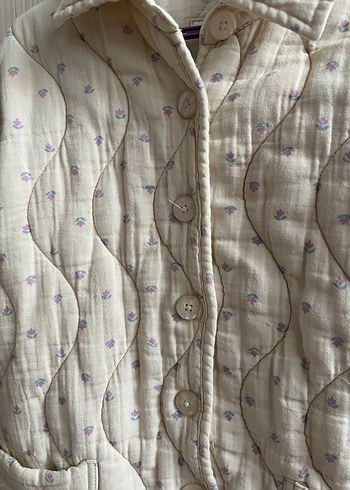 Düğmeli krem Kız Çocuk Keten Ceket - Görsel 2