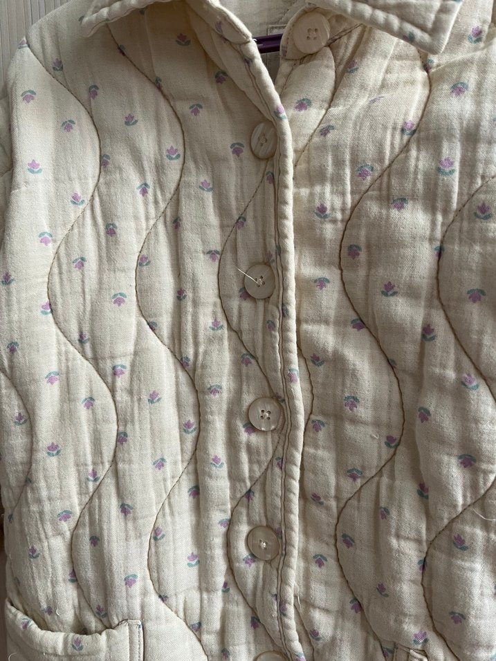 Düğmeli krem Kız Çocuk Keten Ceket - Görsel 2