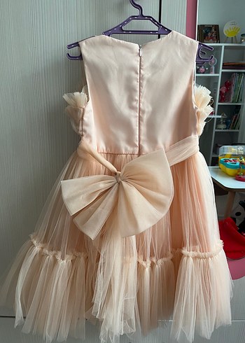 Pudra Renkli Fırfırlı Kız Çocuk Abiye Elbise - Görsel 2