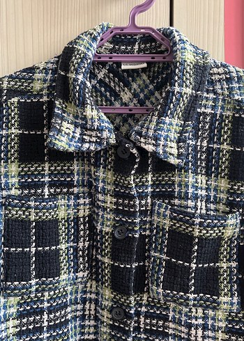 Düğmeli lacivert Ekose kız çocukYün Gömlek - Görsel 2