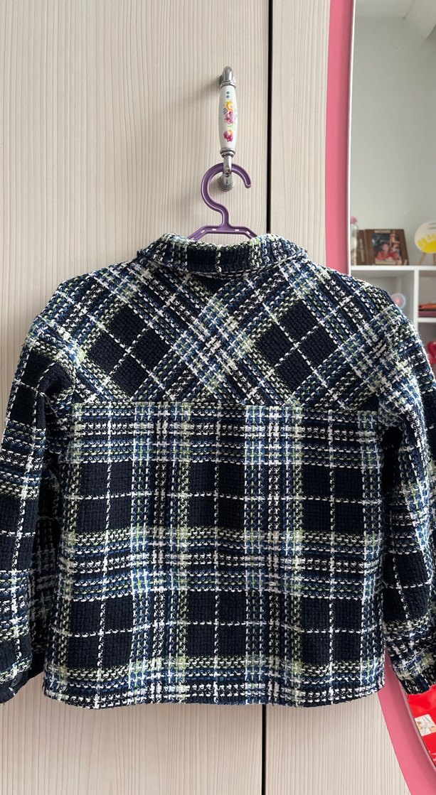 Düğmeli lacivert Ekose kız çocukYün Gömlek - Görsel 3