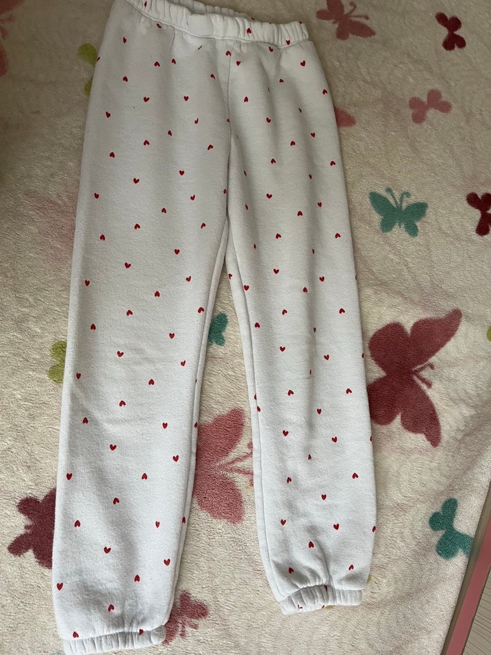 Beyaz Kalp Desenli kız çocuk Polar Sweatshirt takım - Görsel 4