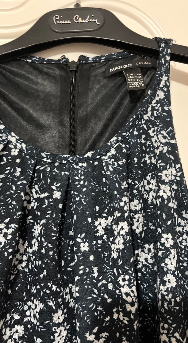 Lacivert Desenli Midi Kolsuz Elbise - Görsel 3