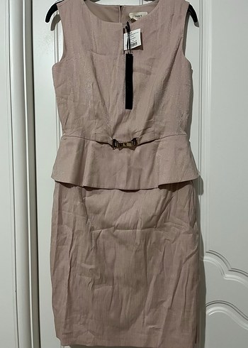 Kemer Detaylı toz pembe Midi Elbise - Görsel 2