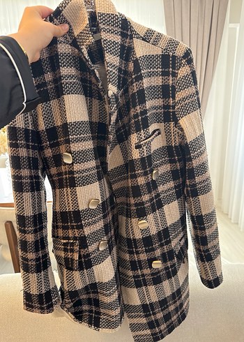 Düğmeli Kahverengi Ekose Midi Kadın Kaban - Görsel 3