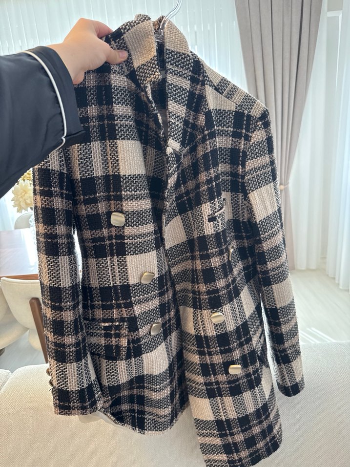 Düğmeli Kahverengi Ekose Midi Kadın Kaban - Görsel 4