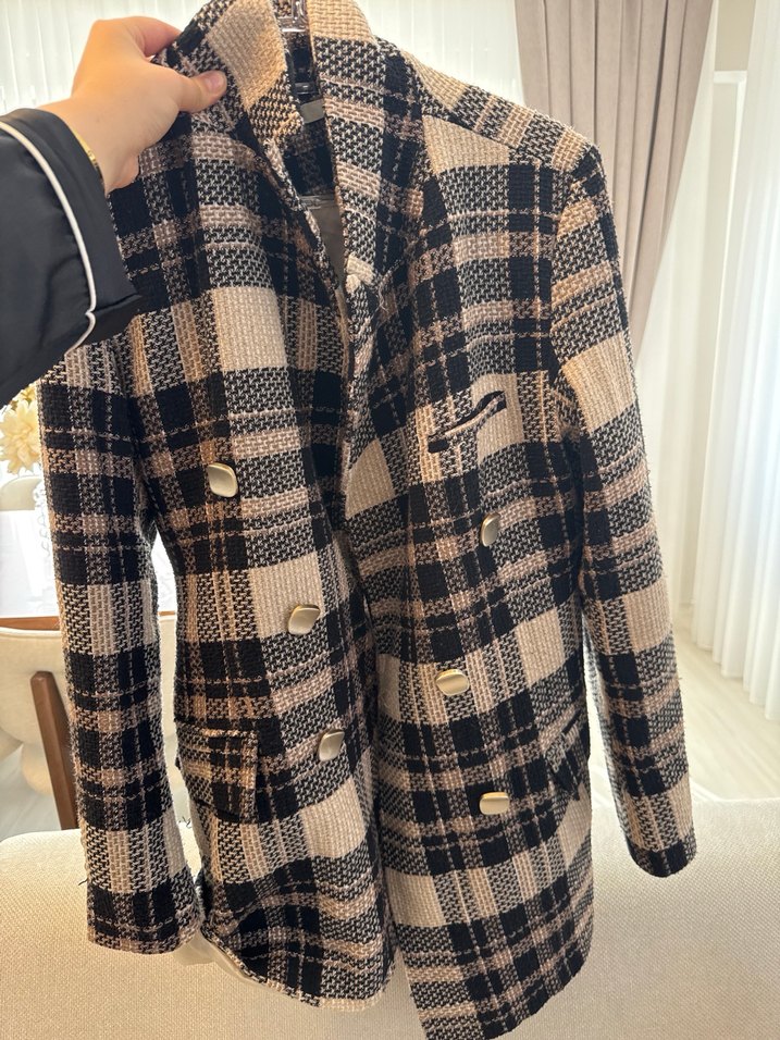 Düğmeli Kahverengi Ekose Midi Kadın Kaban - Görsel 3