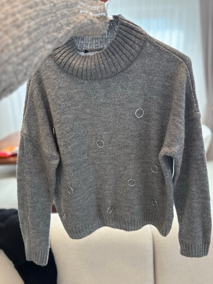 Gri Kadın Boğazlı Triko Kazak - Görsel 2